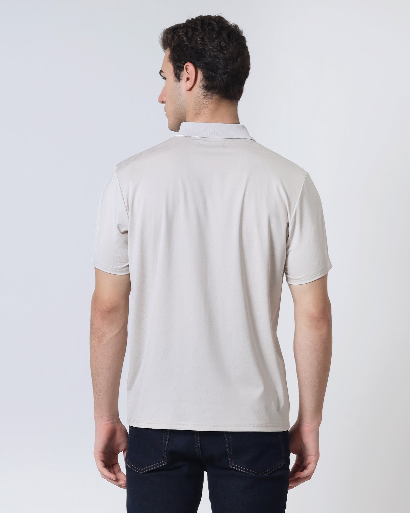 Quieti Performance Regular Fit, Rye Check Textured Jacquard Knit, Short Sleeve Zip Polo